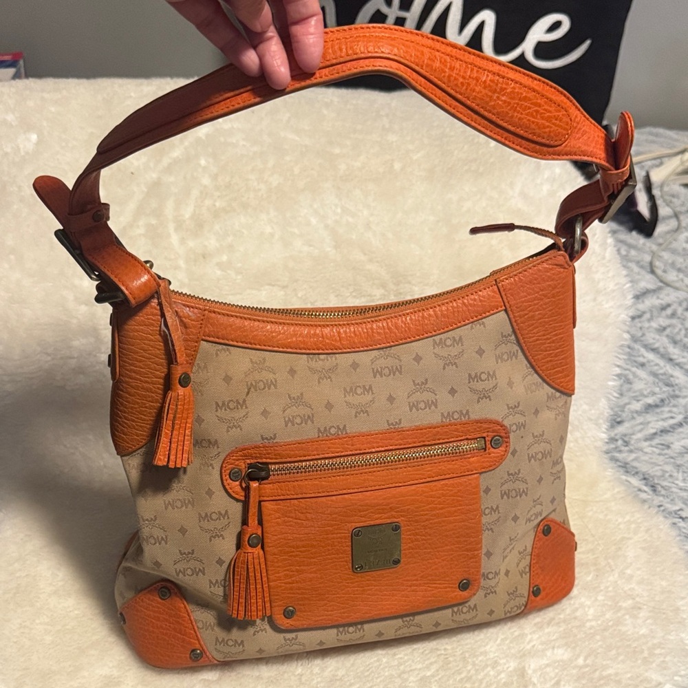 MCM Tan and Orange Shoulder Bag